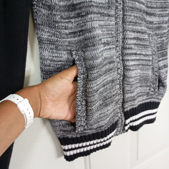 American Rag Jacket Medium Gray & Black Striped Cotton Full-Zip Ribbed Cuffs Hem - Picture 4 of 10